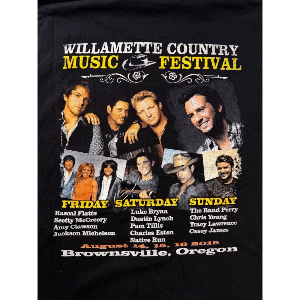 Willamette Country Music Festival 2015 T-Shirt 2XL Black 100% Cotton Graphic Tee